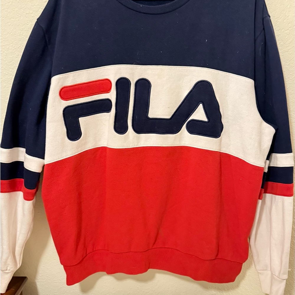 FILA Men's Red and Blue Sweater